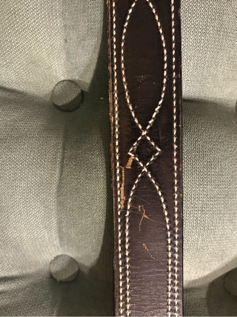 Bianchi Western Belt Brown Brass Buckle Geometric Stitching Men's ~ Size 45in - Picture 11 of 14